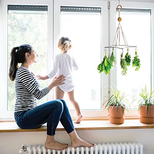 Generic Handcrafted Herb Drying Rack Flower Drying, Boho Star Kitchen Decor Dryer, Plant Hanger Indoor, Macrame Mobile Hanging Gift for Gardener and Lover, 6 Hooks, FLOWERHERB01, Ivory - Image 5