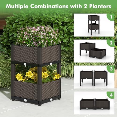 GIANTEX 4 Pcs Raised Garden Bed, Elevated Planter Box Kit W/ 16 Legs, 4 Planter Boxes, Self-Watering System, Drainage Holes, Indoor & Outdoor Vegetable Fruit Flower Herb Growing Box - Image 6