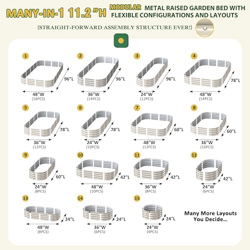 MUPATER 8x4x1FT Galvanized Raised Garden Bed with Support Rods, Modular Raised Beds for Gardening, Raised Planter Box Oval for Vegetables, Herbs and Flowers, Ivory White - Image 2