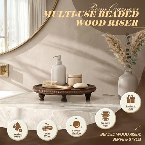 EOSAHR Beaded Acacia Wood Round Display Riser for Office Decor, DarkBrown - Image 6