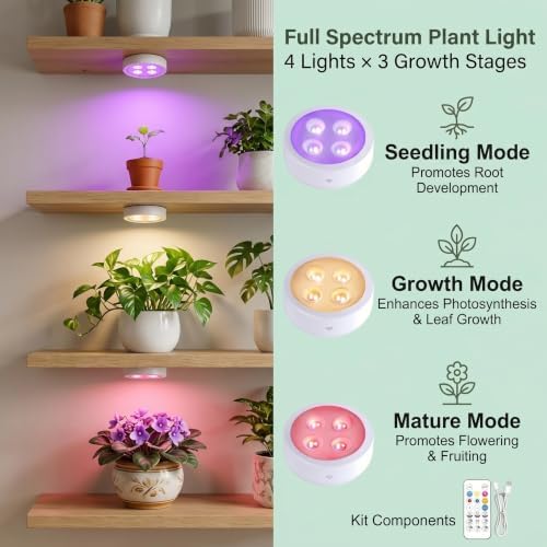 2 Pack Rechargeable Grow Light, Cordless Full Spectrum LED for Indoor Plants, Magnetic Mount, Timer & Remote, USB-C 2000mAh for Shelf, Herbs, Succulents, Seedlings & Greenhouse (White) - Image 4