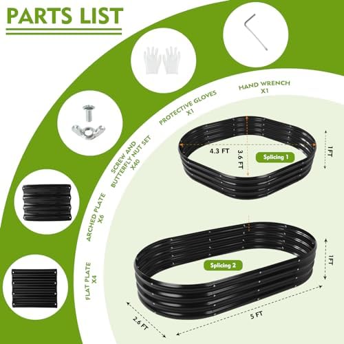 YSEJOMP 12" Tall Oval-Shaped/Elliptic Metal Raised Garden Bed Outdoor Black - Image 5