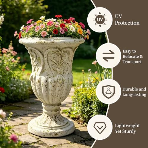 25.27" Tall Rustic Urn Planter, 15.47" W x 15.47" D Magnesium Oxide Outdoor Pedestal Planter with Drainage Hole, Rust Finish Garden Urn for Patio, Porch and Entryway Decor - Image 6