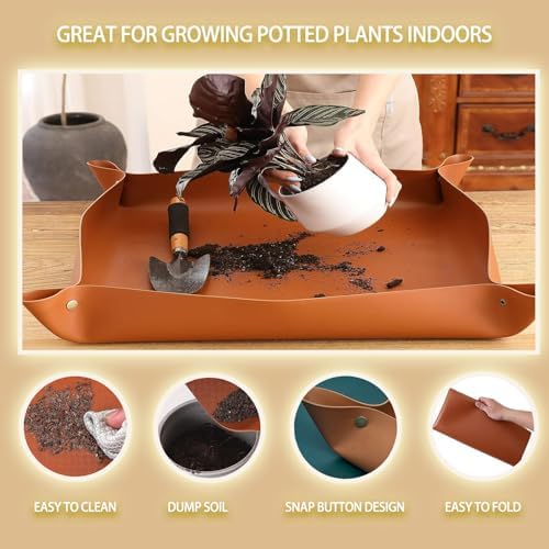 Plant Repotting Mat,Thickened Waterproof Leather Gardening Transplanting Pack of 3,Portable Potting Tray with Aprons & Horticulturist Pliers Tool Belt Pouch - Image 4