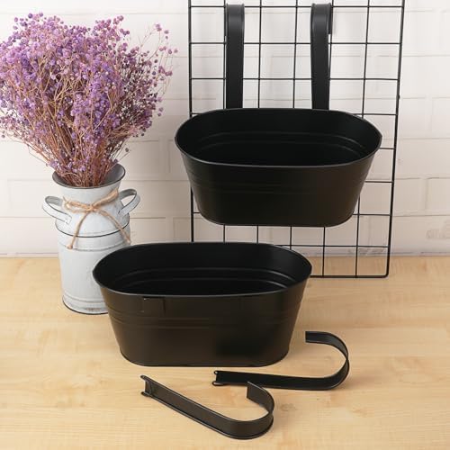 6 Pack Metal Railing Planter for Outdoor Plants, BlackIron Railing Planters, Metal Window Hanging Flower Pots for Balcony, Fence, and Patio Railings, Garden Decor with Drainage Holes - Image 4