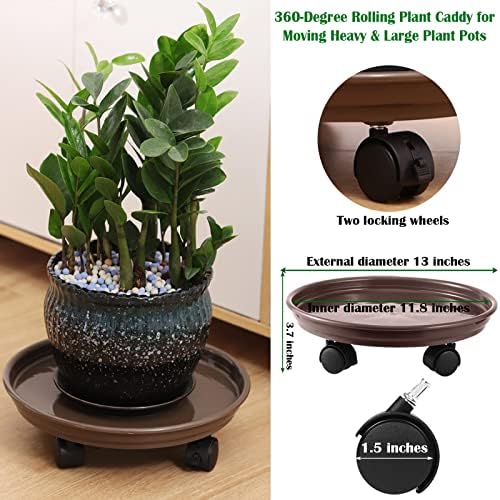 12 Packs Plant Caddy with Wheels 11.8" Plastic Rolling Plant Dolly Coasters Heavy-Duty Wheeled Planter Mover Rollers Indoor Outdoor Wheeled Flower Pot Base Suacers with Casters, Brown - Image 3