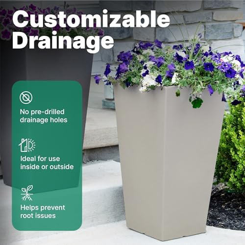 Step2 Tremont Tall Square Planter Pot, Large Outside All-Season All-Weather Gardening Pot for Patio and Front Porch, Concrete, 2-Pack - Image 7