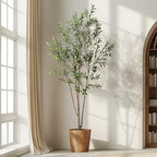Erimda 8FT Artificial Olive Tree Tall Faux Silk Plant Tall Faux Olive Tree with Natural Wood Trunk & Lifelike Fruits Fake Potted Tree or Home Office Decor - Image 3