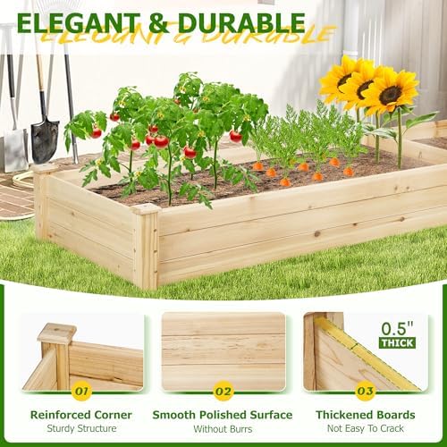 8FT Wooden Raised Garden Bed - Elevated Planter Box for Vegetables, Flowers - Natural Outdoor Planting Kit for Patio, Yard, Backyard - Image 5