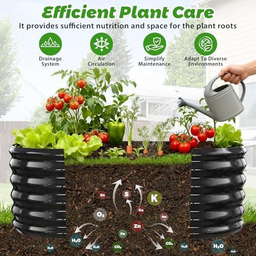 YSEJOMP 17" Tall Oval-Shaped/Elliptic Metal Raised Garden Bed Outdoor Black - Image 3
