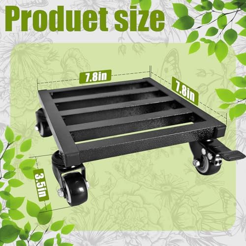 8X 8 inches Plant Caddy with Wheels Upgraded Lockable Heavy Duty Trolley Suitable for Indoor Outdoor Large Plant Pots Parasol Stands and Bases or Plant Stand Metal Square Black - Image 2