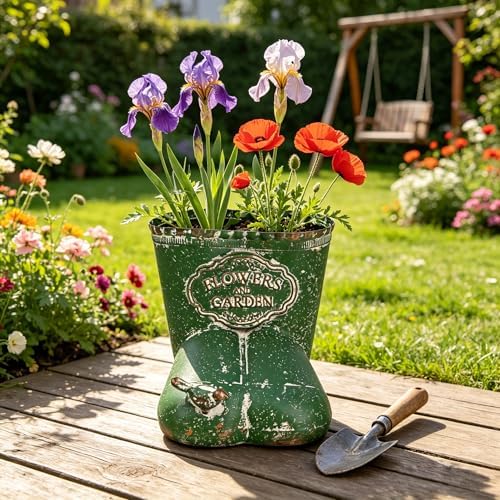 Vintage Distressed Metal Boot Planter with Bird Accent Farmhouse Decorative Plant Pot for Succulents, Small Plants & Floral Arrangements, Boot-Shaped Flower Pot for Indoor Outdoor Garden Balcony Decor by Unknown