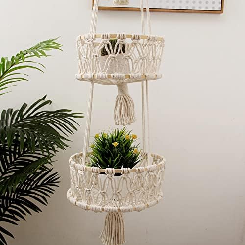 Macrame Plant Hanger, Space Saving Decorative Flower Pot Holder Handmade Weave Hanging Basket for Indoor Home (Wite 3 Tiers) - Image 5
