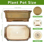 Bonsai Tree Pots 11.6 Inch - Ceramic Bonsai Planter for Succulent Plants, Succulent Pots with Drainage Hole, Large Indoor Flower Pot, Home Decor, Plant Lover Gifts, Rectangular Yellowish Brown - Image 2