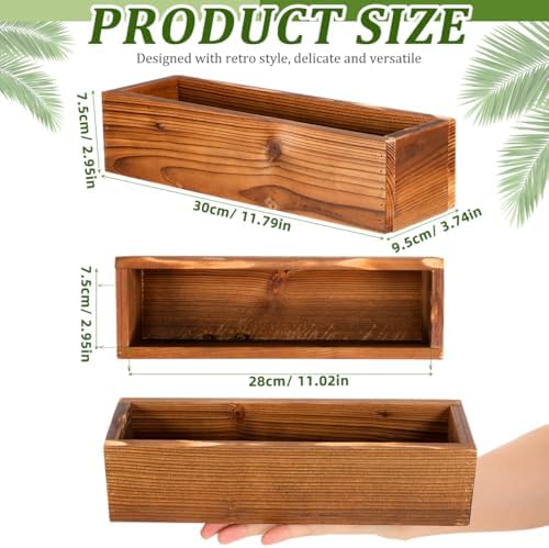 BESPORTBLE Wood Planter Box Set Rustic Wooden Planter Boxes for Indoor Windowsill Balcony Garden Office Decor 11.81 X 4.33 X 6.69 in 2 Pack - Image 7