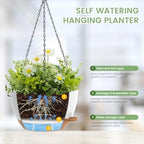 3 Pack 10 Hanging Flower Pots with Chains Self Watering Plastic Planters for Indoor Outdoor Plants, Sturdy Triangular Iron Chain Design for Garden PorchPlastic hanging flower pots (3, White-brown) - Image 3