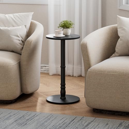 Homleke Round Side Table with Solid Wood Pillar, Small Drink Table - Image 2