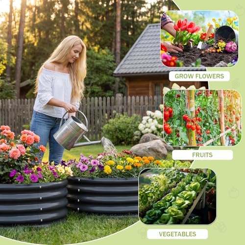 AHEONLAR 3Pack 2x2x1 ft Round Galvanized Raised Garden Bed Kit Round Metal Flower Box Large Planter Raised Beds Outdoor Garden for Planting,Fruit,Herb-Grey - Image 3