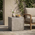 ø22'' Concrete Side Table End Table for Outdoor & Living Room, Modern Square Cube Style, Durable and Lightweight, Cement Material, No Assembly, Light Gray by JJKFurniture-kevinplus