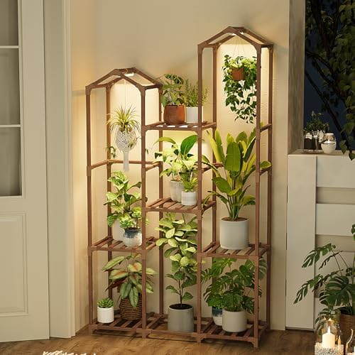 Bamworld Plant Stand with Grow Light Corner Plant Shelf Indoor with Lights Tall Plant Holder for Living Room Warm Light Plant Container Accessories for Mutiple Pots Patio Boho Home Decor for Gardening - Image 6
