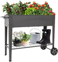 Mobile Garden Bed Metal Elevated Raised Planter Box with Legs Handlebar Outdoor Garden Planters On Wheels Apartment Patio Flower Vegetables Fruits Herb Kit Standing Frame by Fameill