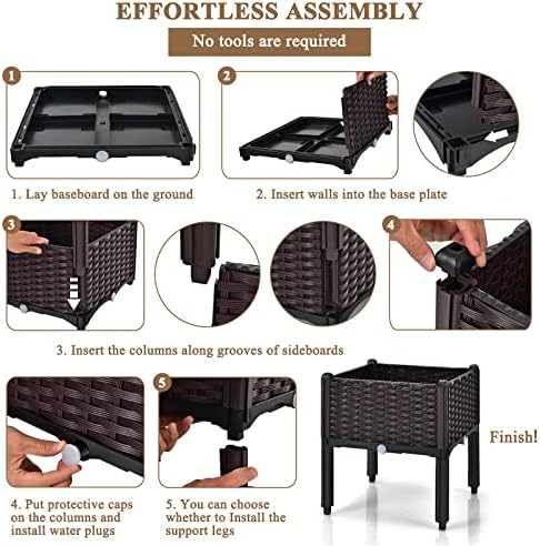S AFSTAR Raised Garden Bed with Removable Legs & Brackets, 4 Pack Elevated Garden Planter Kits for Flowers Fruits Vegetables, Multiple Combination Planting Box Container for Garden Patio Balcony - Image 7