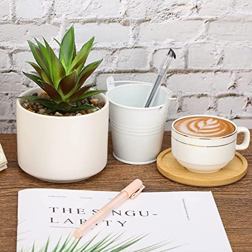 Hopewood Cute Indoor Decor Plants, Artificial Succulent Plants in Ceramic Pots with Bamboo Tray, Faux Potted Plants - Image 2