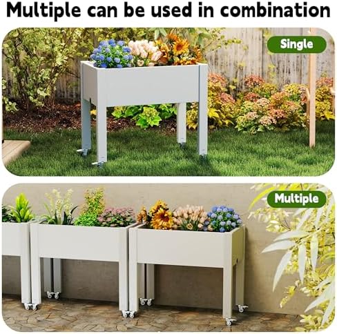 EasyUp Horticulture Raised Garden Bed with Legs, Divisible Raised Resin Planter Box for Backyard, Patio, Balcony, with 4 Legs, 4 Swivel Lockable Wheels(Ashen,30.04 * 17.72 * 28.9) - Image 3