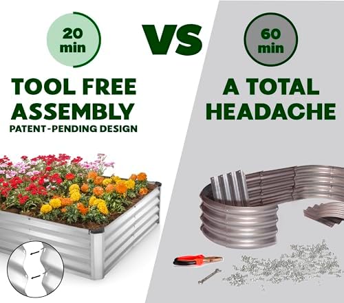 Plant & Plot Galvanized Raised Garden Beds Outdoor // 8×4×1 ft (2-Pack) Planter Raised Beds for Gardening, Vegetables, Flowers // Large Metal Garden Box (Silver) // Patented Tool-Free Design - Image 2