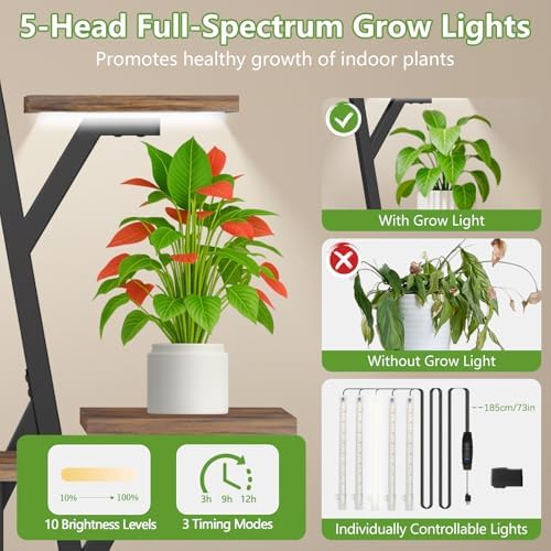 Plant Stand Indoor with Grow Lights - 10 Tiered Plant Shelf with 2 Removable Drawers, 65" Tall Plant Shelf with Grow Light Holds 13 Pot Plants, Christmas Tree Shaped Plant Stand for Home, Living Room - Image 2