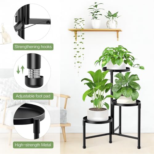3 Tier Metal Corner Plant Stand Indoor Outdoor, 10 Inch Wide Tray, Black - Image 3