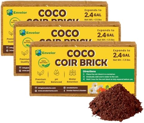 Envelor Coco Coir Brick 1.5 Lb Coconut Fiber Indoor Plant Soil 3 Pack by Envelor