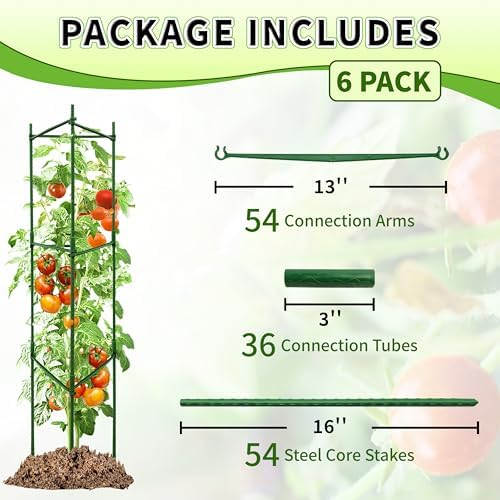 TCBWFY 6-Pack 48-Inch Adjustable Tomato Cages, Heavy-Duty Metal Plant Support Trellis for Garden and Pots, DIY Tomato Stakes, Height Adjustable 16 to 288 Inches - Image 2
