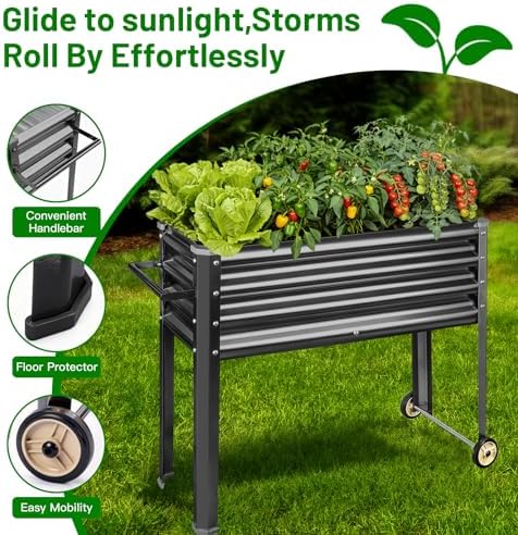 Land Guard 2 Pack Galvanized Raised Garden Bed with Legs & Wheels, 48×18×32in Metal Elevated Raised Planter Box for Backyard, Patio, Balcony, 500lb Capacity, Dark Grey - Image 7