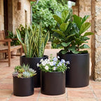 FaithLand 8 Inch Fiberstone Planter - Lightweight Modern Cylinder Plant Pot with Drainage Hole & Plug, Indoor Outdoor Use, Matte Black - Image 6