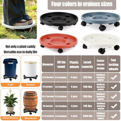5-pack 14.2" Large Plant Caddy with Wheels Plastic Plant Dolly with Locking Caster Flower Pot Mover Rollers Wheeled Rolling Plant Stands Round Plant Saucer on Wheels Indoor Outdoor Base Coasters White - Image 3