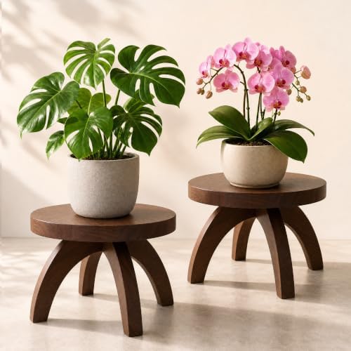 2 Pcs Small Wood Plant Stool Display, Short Wood Plant Riser Pedestal by Unknown