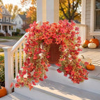 Artificial Fake Hanging Flowers for Fall Outdoors Decor 2 Pack UV Resistant Faux Hanging Plants, Waterproof Realistic Artificial Flowers for Autumn Porch, Balcony, Fence & Planters (Red-orange) by WelcometoUJROQI