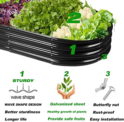 Rakukiri Raised Garden Bed GRS Certified Galvanized Planter Box Outdoor, 8ft Oval Rot-Resistant Metal Garden Bed Planter, Recycled Material Planter for Vegetables Flowers Herbs (Black) - Image 5