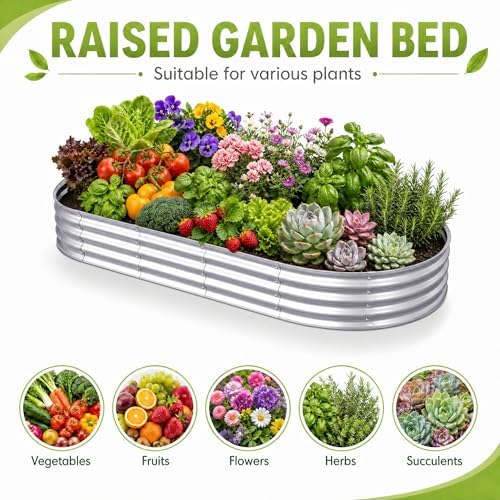 Galvanized Raised Garden Bed, Outdoor Planter Box for Gardening Metal Oval Raised Bed for Vegetables Flowers Herb & Fruit Easy Assembly Patio Kit for Planting Plants-SILVERY-8X4X1FT-1PCS - Image 4