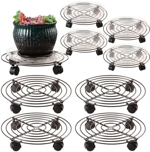 8 Packs Large Metal Plant Caddy with Wheels 13" and 11.8" Heavy-Duty Wrought Iron Rolling Plant Stands with Casters Plant Dolly Plant Roller Base Indoor and Outdoor Plant Pot Movers Planter Rollers by Planterhoma