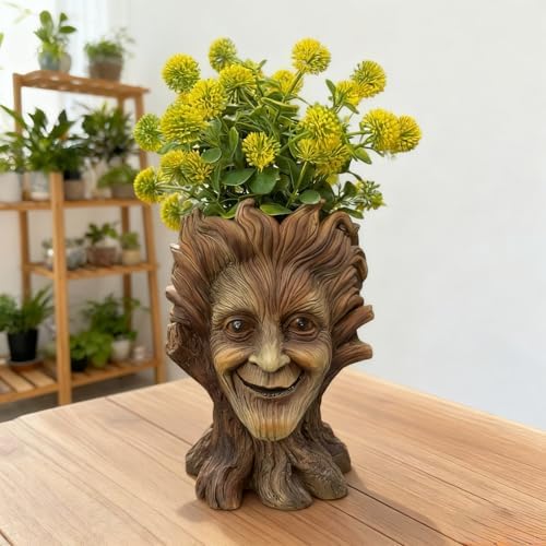 Tree Face Planter, 8.26 inch Resin Garden Flower Pot, Indoor Outdoor Decorative Vase, Brown by USHJNVDashCam