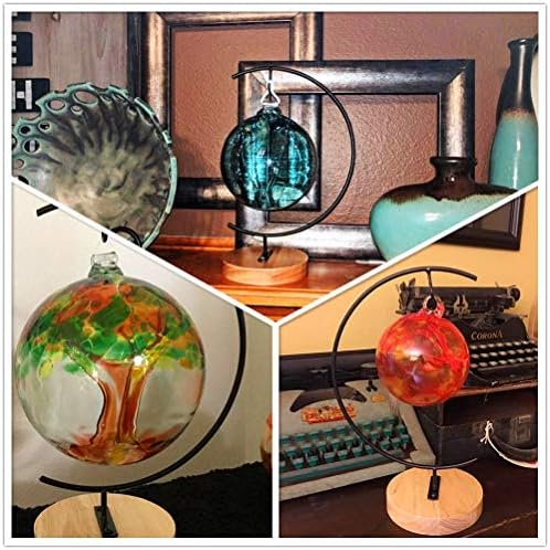 YY YEARCHY 11-inch Ornament Display Stand with Wooden Base Metal Hook Tabletop Holder for Hanging Glass Globe Ball Gifts(4, Black) - Image 4