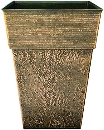 The HC Companies 18 Inch Avino Tall Square Planter - Decorative Indoor Outdoor Plant Pot for Front Porch, Deck, Patio and Home, Celtic Bronze by TheHCCompanies