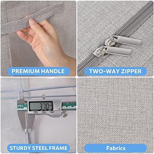 CYhom 3Pack Foldable Storage Bins - Frame Storage Box Linen Fabric Stackable Clothes Container Organizer with Clear Window & Carry Handles Large Capacity (Small-22L, Light Grey) - Image 6