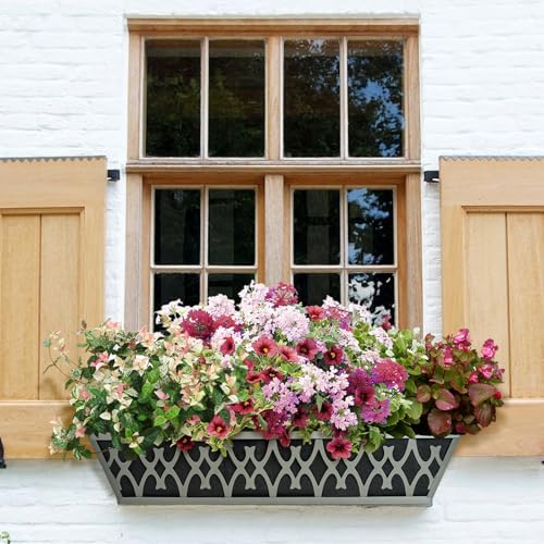 4 Pack 24 Inch Window Boxes Planters Railing Planter Box with Adjustable Brackets & Non-Woven Fabric Plant Grow Bags Deck Railing Planter Boxes Balcony Hanging Flower Box for Outdoor Plants - Image 2