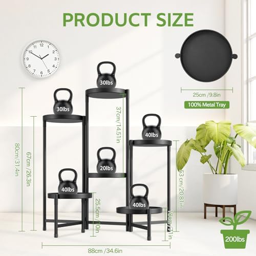 iDavosic.ly 6 Tier Large Plant Stand Indoor Outdoor, 10 In Wide Tray, Black - Image 6