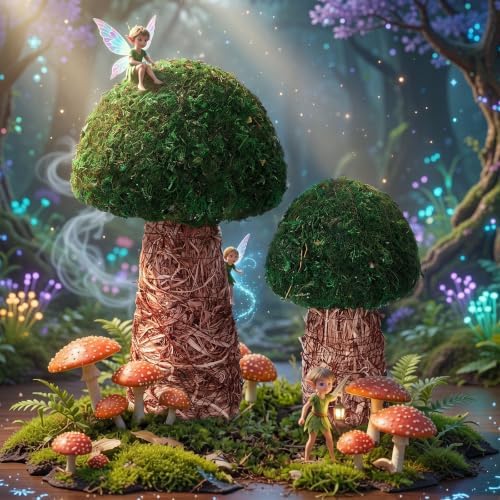 2 Pcs Artificial Moss Mushroom Enchanted Forest Table Decor, 6" and 7.8" - Image 3