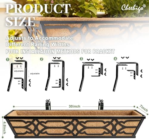 4 Pack 30 Inch Window Boxes Planters with Coco Liner, Large Metal Railing Planter Boxes for Deck, Heavy Duty Hanging Trough for Fence and Front Porch Garden Flower Display - Image 6