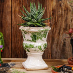 Sungmor Small Ceramic Urn Planter - Green Floral Pedestal Flower Pot - Image 5